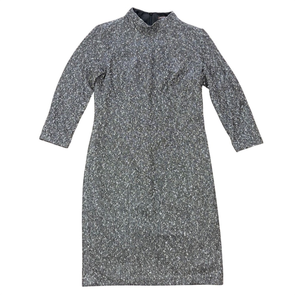 J.McLaughlin Women Black White Tweed Knit Mock Neck Sheath Cocktail Dress Size S